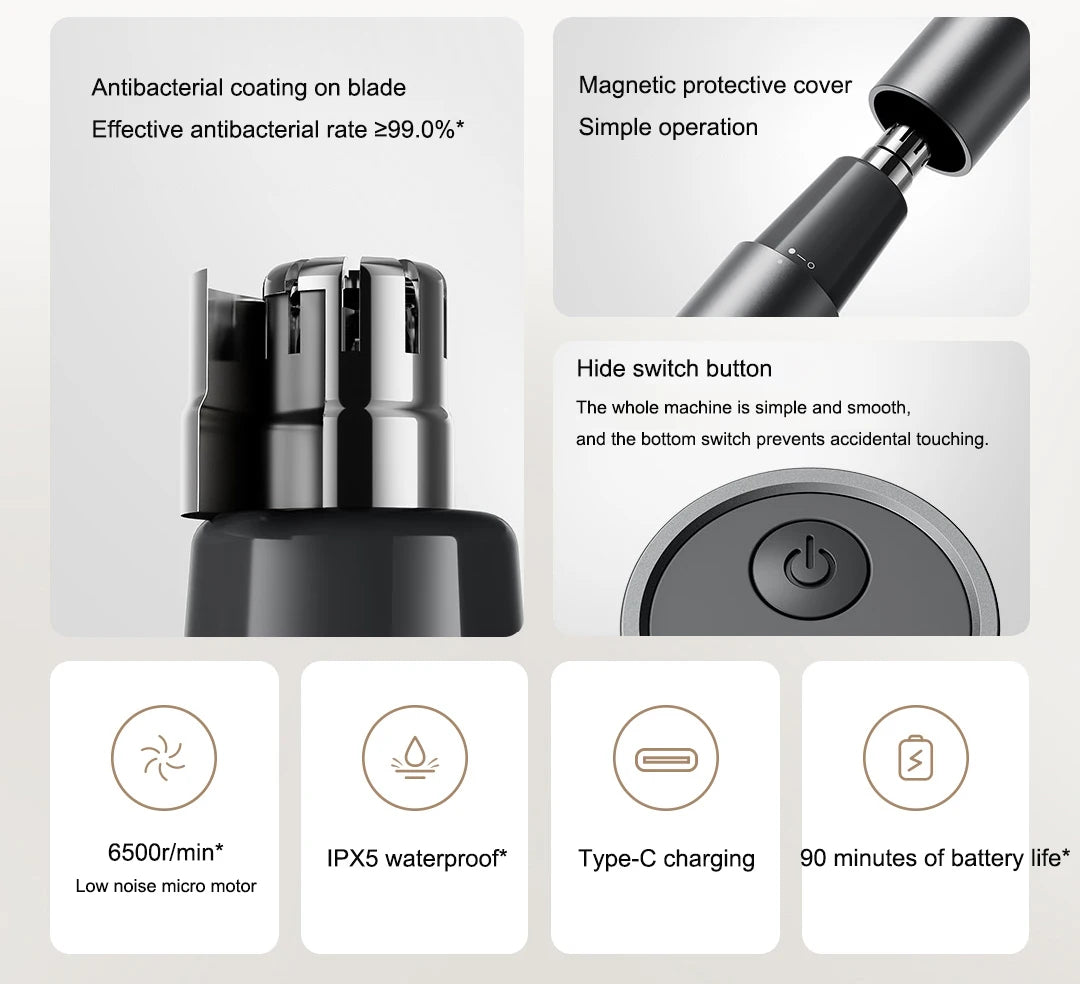 2023 NEW XIAOMI Mijia Electric Nose Hair Trimmer Portable Nose Ears Hair Eyebrow Trimmer for Men Rechargeable Painless Clipper