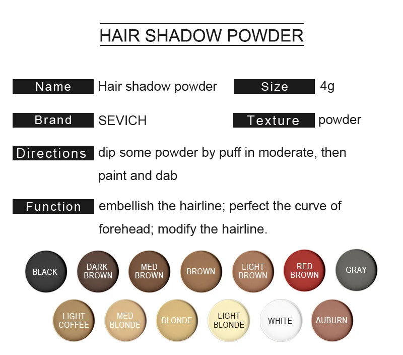 Sevich Hairline Powder 4g Hairline Shadow Powder Makeup Hair Concealer Natural Cover Unisex Hair Loss Product