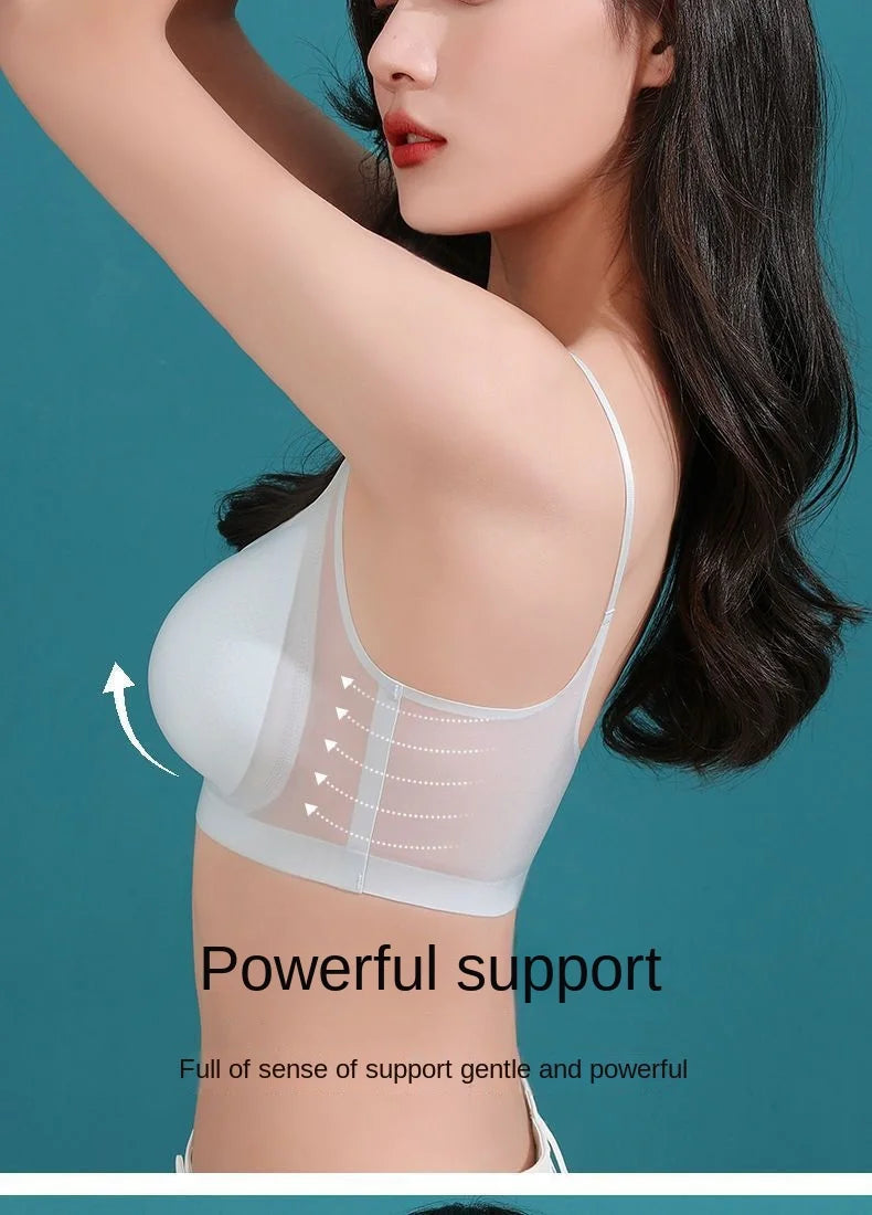 Ultra-Thin Breathable Ice Silk Top Bra Women's Seamless Back Halter Vest Wrap Bra Small Chest Together