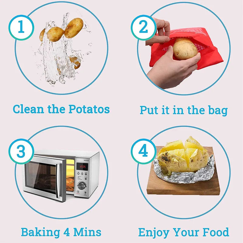 Microwave Potato Bag Reusable Express Microwave Potato Cooker Bag Baked Potato Cooker Perfect Potatoes 4 Minutes Red Baked Pouch